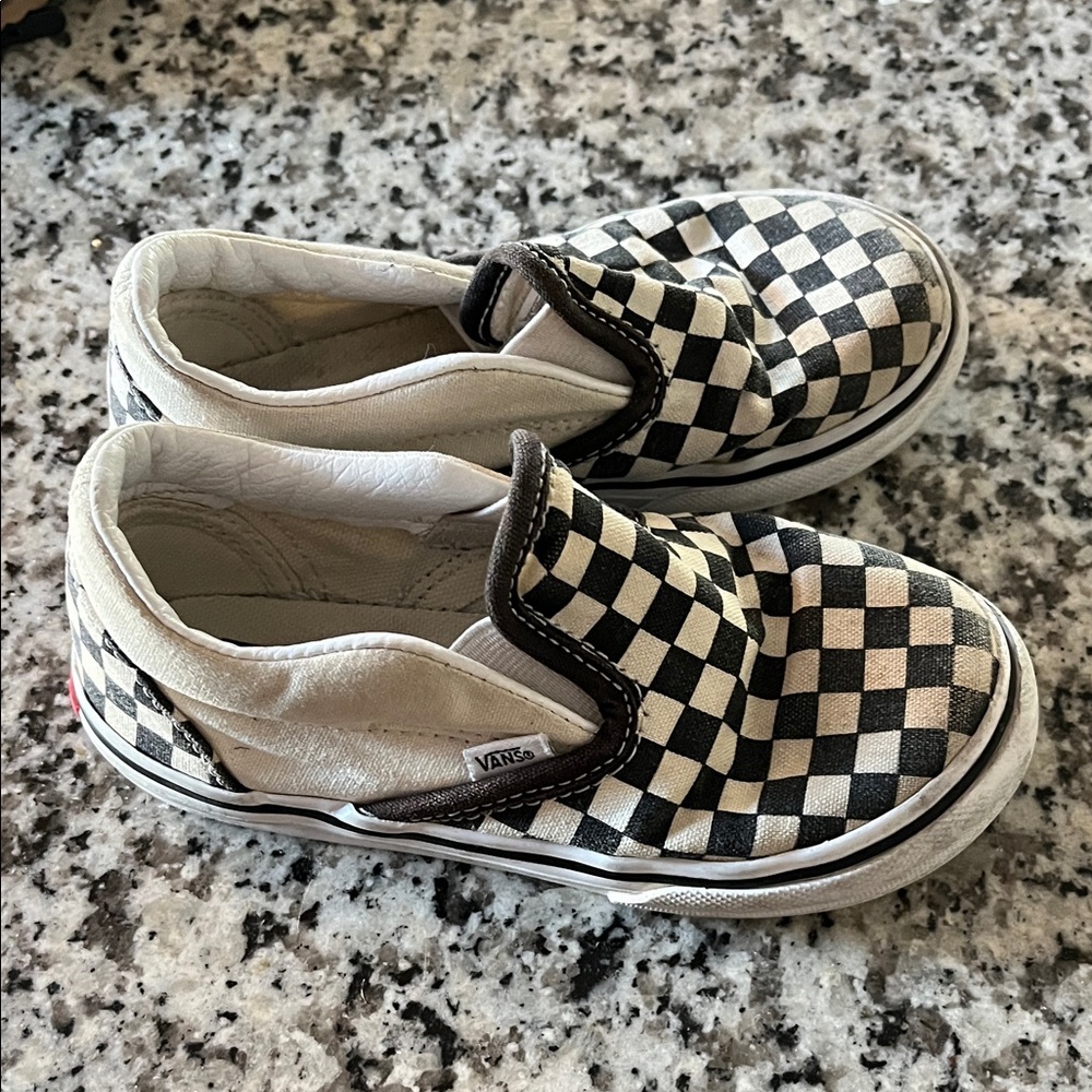 Vans Classic Checkerboard Canvas Slip-Ons - Black and Cream